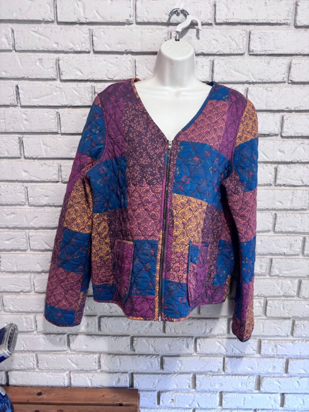 Coldwater Creek Jacket Womens M Quilted Patchwork Artsy Boho